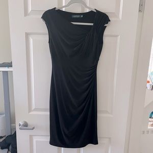 Ralph Lauren Asymmetrical Collar Ruched Sheath Dress